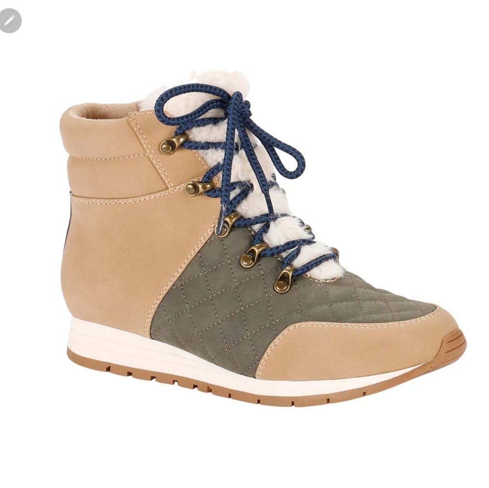 Wonderly Baluxy Booties fashionable color-blocking design Tan/Green 8-M /  8.5-M